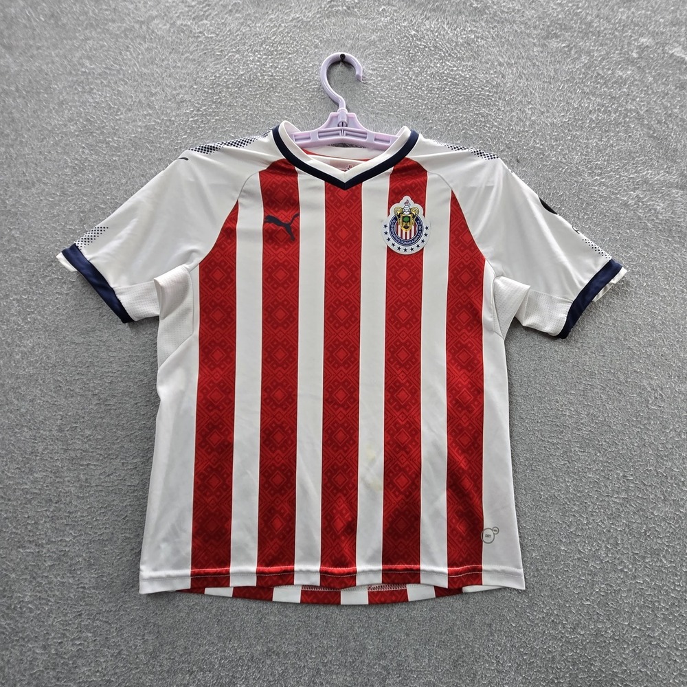 Club Deportivo Guadalajara Boys Jersey Large White Red Striped Puma Logo READ